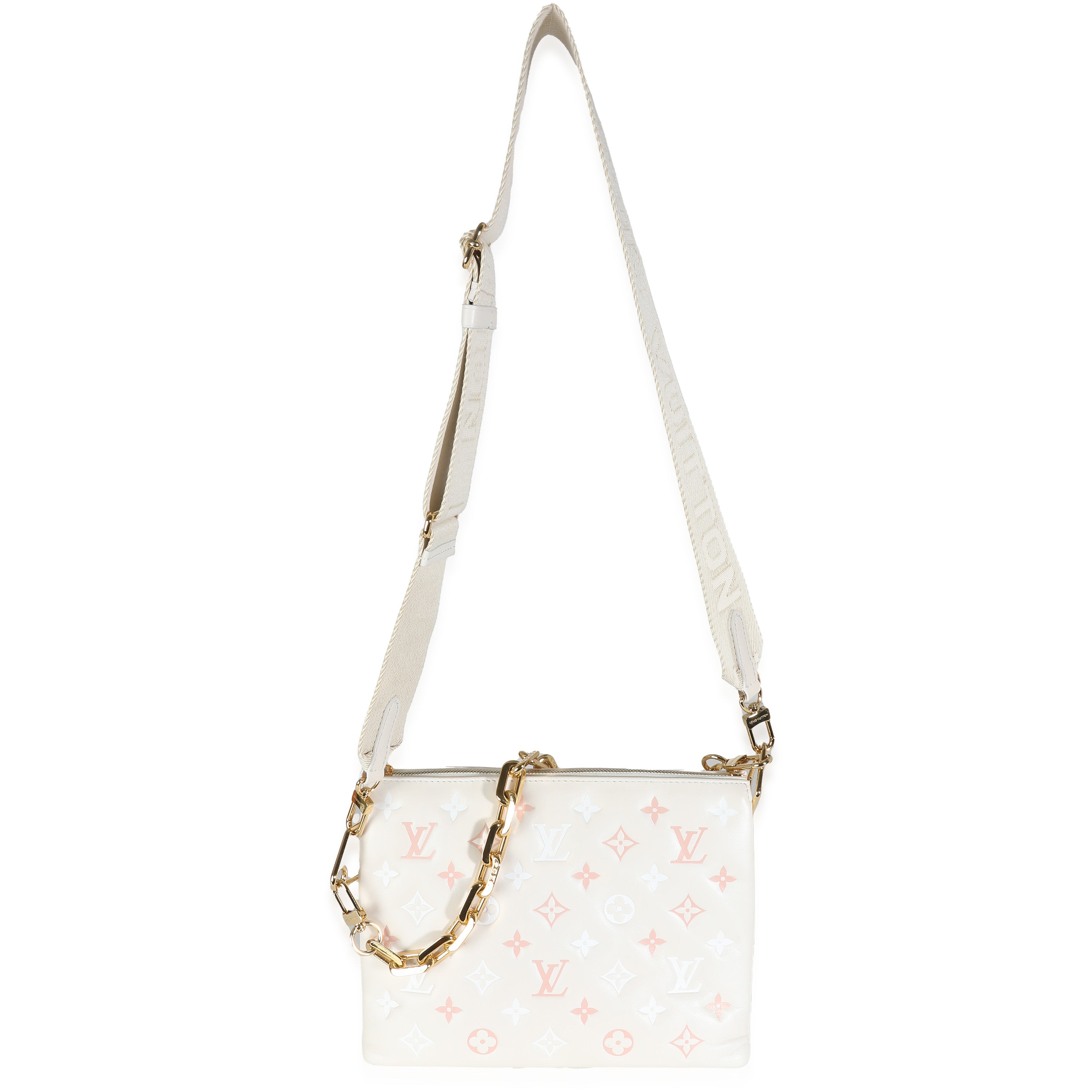 Louis Vuitton Natural Creme Lambskin Embossed Monogram Coussin PM