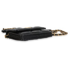Chanel Black Quilted Lambskin Ruffled Card Holder On Chain