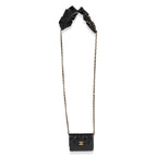 Chanel Black Quilted Lambskin Ruffled Card Holder On Chain