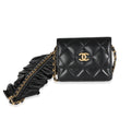 Chanel Black Quilted Lambskin Ruffled Card Holder On Chain