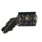 Chanel Black Quilted Lambskin Ruffled Card Holder On Chain