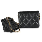 Chanel Black Quilted Lambskin Ruffled Card Holder On Chain