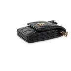 Chanel Black Quilted Lambskin Ruffled Card Holder On Chain