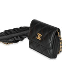 Chanel Black Quilted Lambskin Ruffled Card Holder On Chain