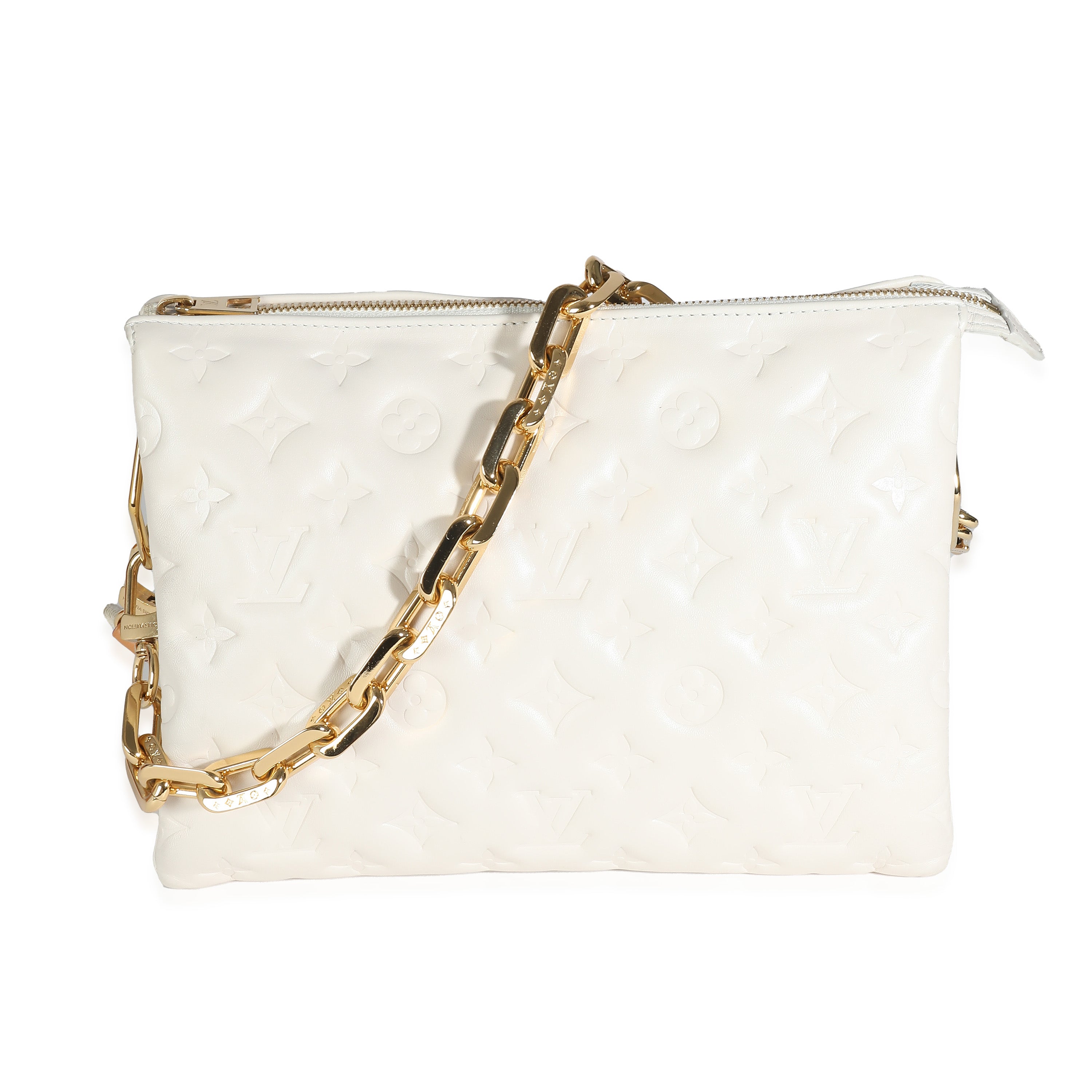 Louis Vuitton Cream Puffy Lambskin Monogram Coussin PM