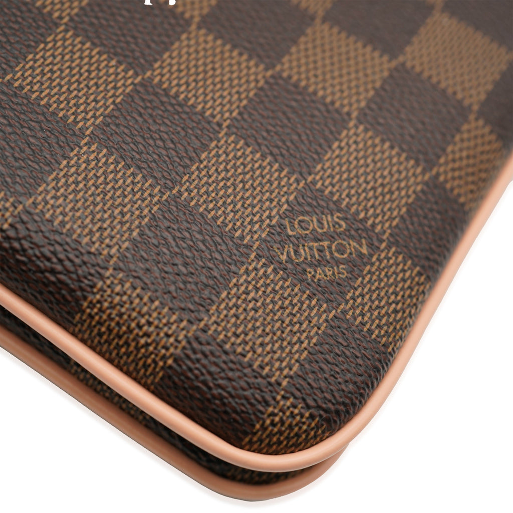Louis Vuitton Louis Vuitton Pink Damier Ebene Canvas Double Zip Pochette