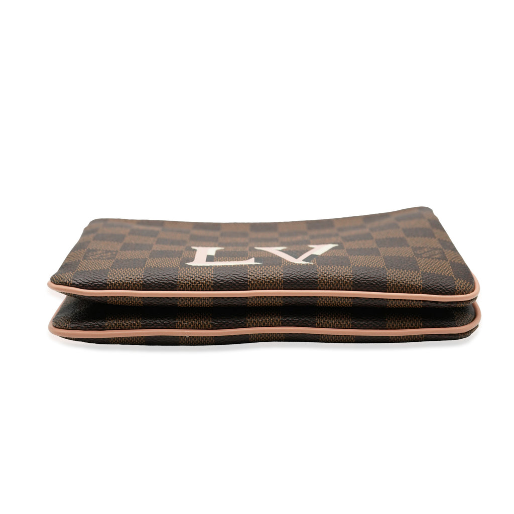 Louis Vuitton Louis Vuitton Pink Damier Ebene Canvas Double Zip Pochette