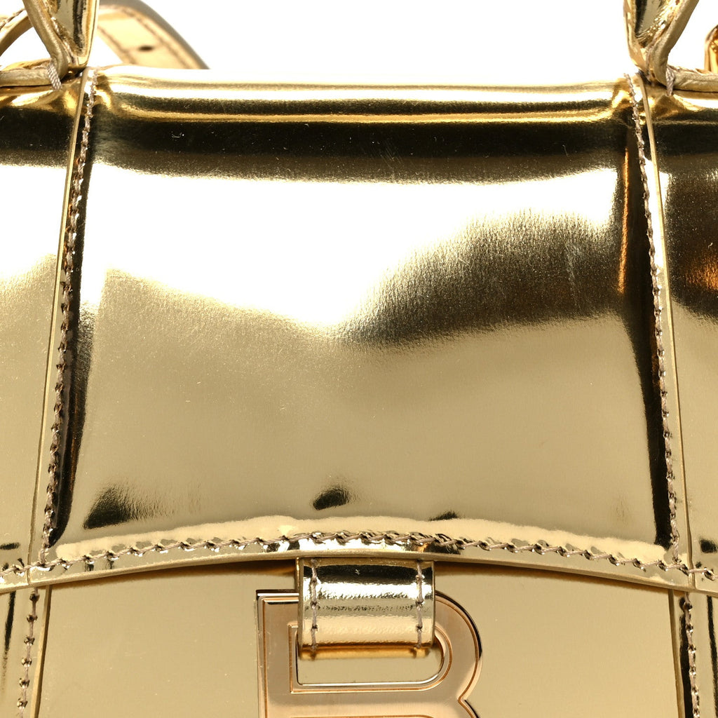 Balenciaga Mirror Calfskin Hourglass Top Handle Bag XS Gold