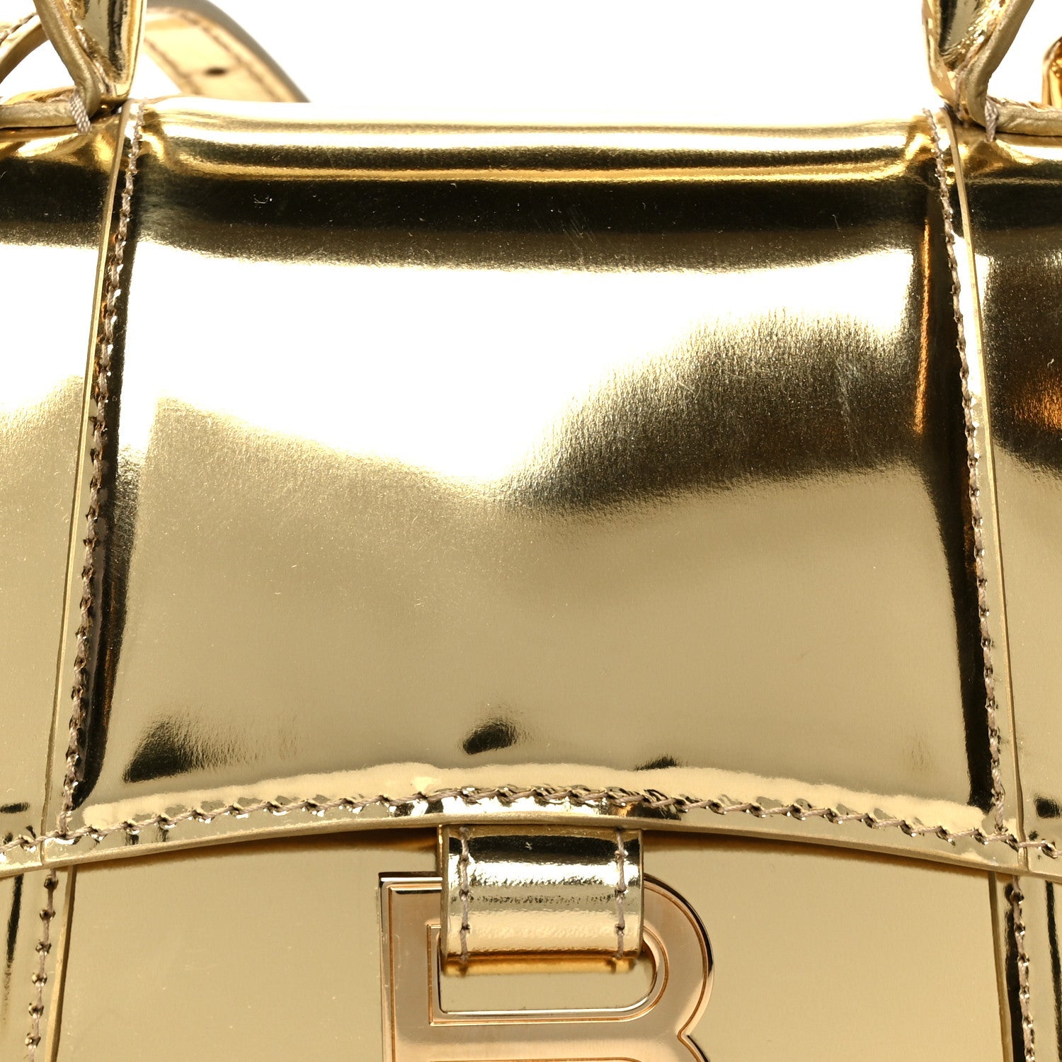 Balenciaga Mirror Calfskin Hourglass Top Handle Bag XS Gold