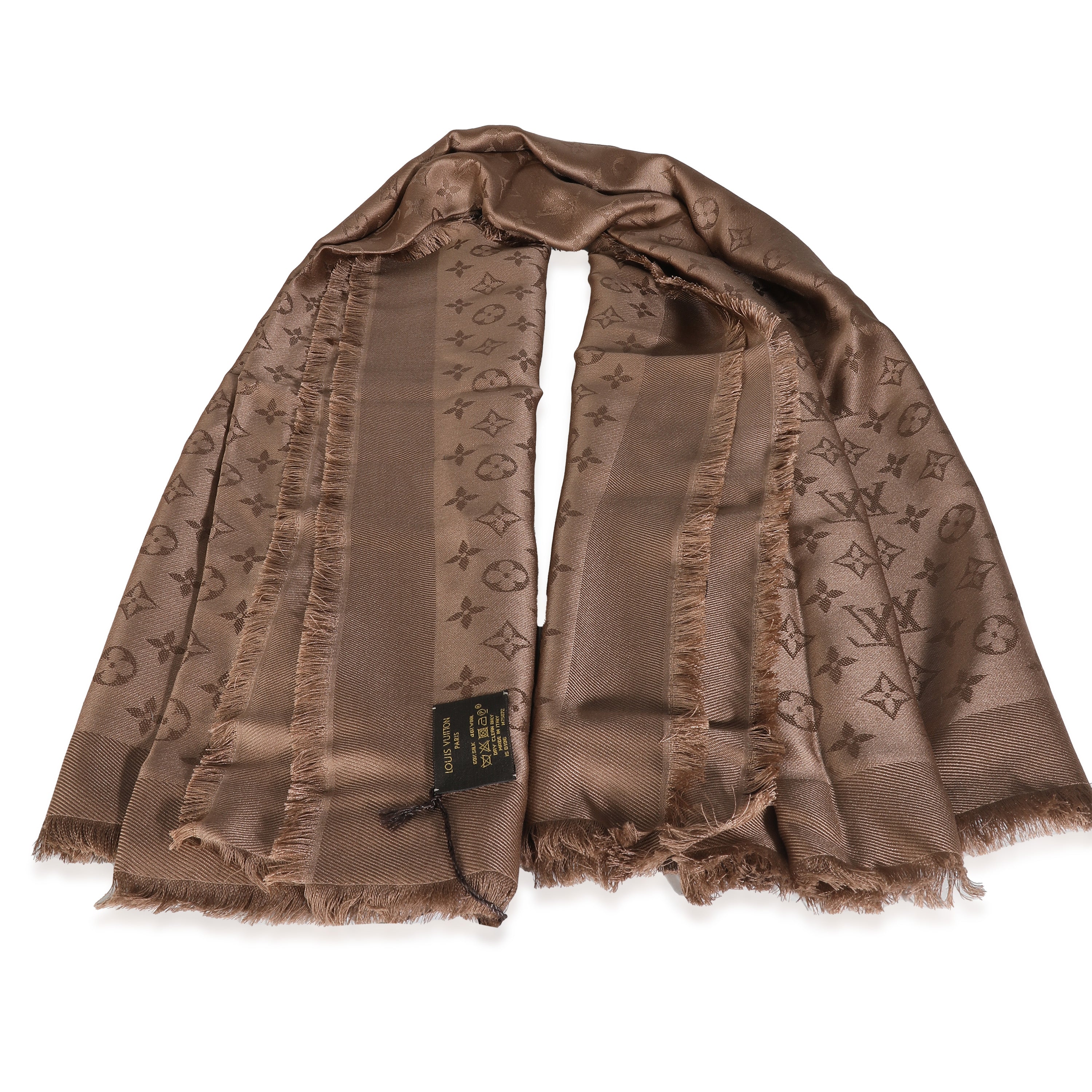 Louis Vuitton Louis Vuitton Cappuccino Wool Silk Monogram Shine Shawl