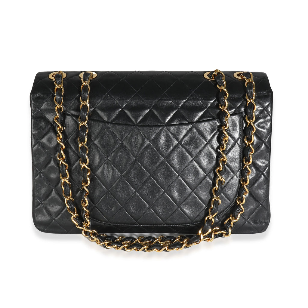 Chanel Vintage 24K Black Quilted Lambskin Maxi XL Flap Bag