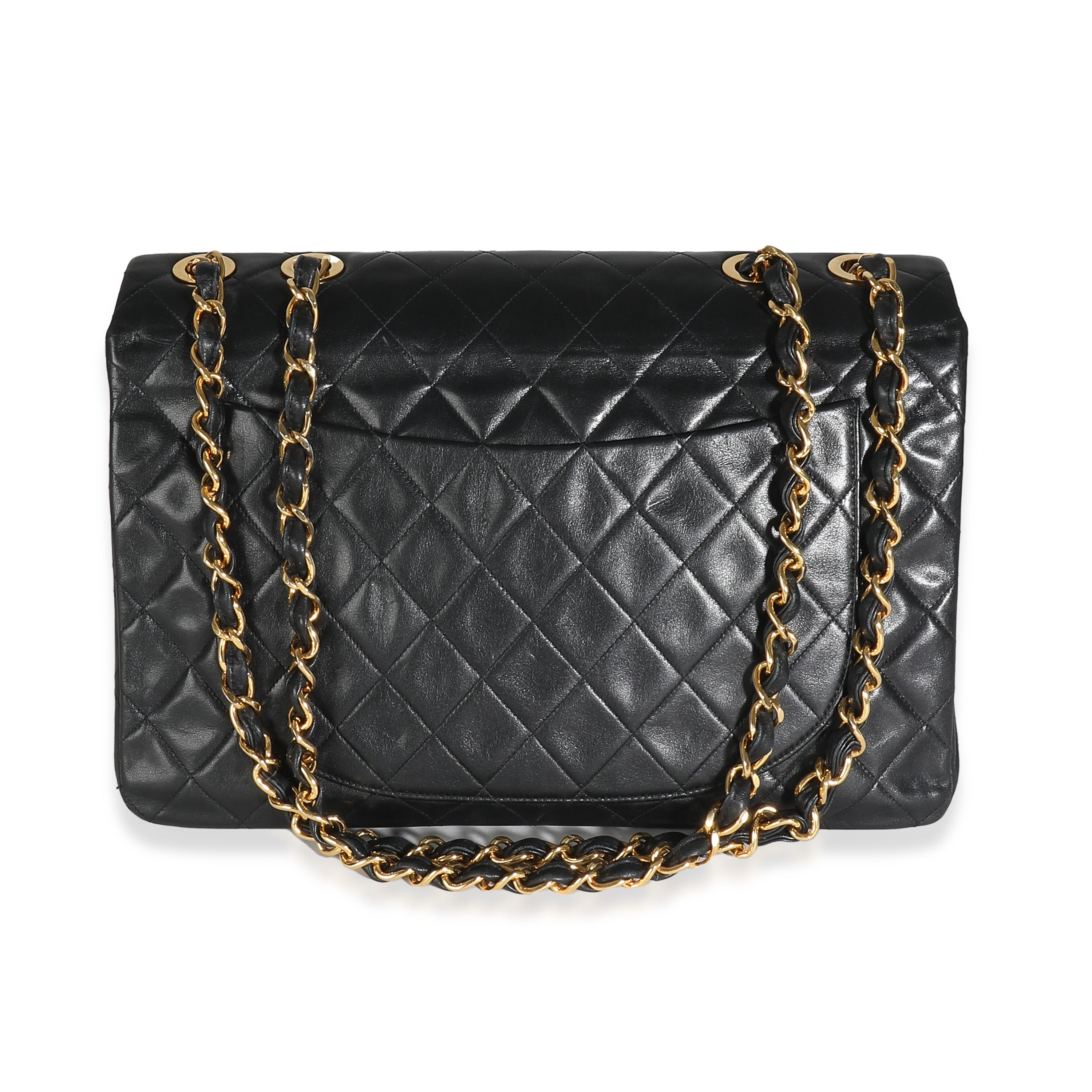 Chanel Vintage 24K Black Quilted Lambskin Maxi XL Flap Bag