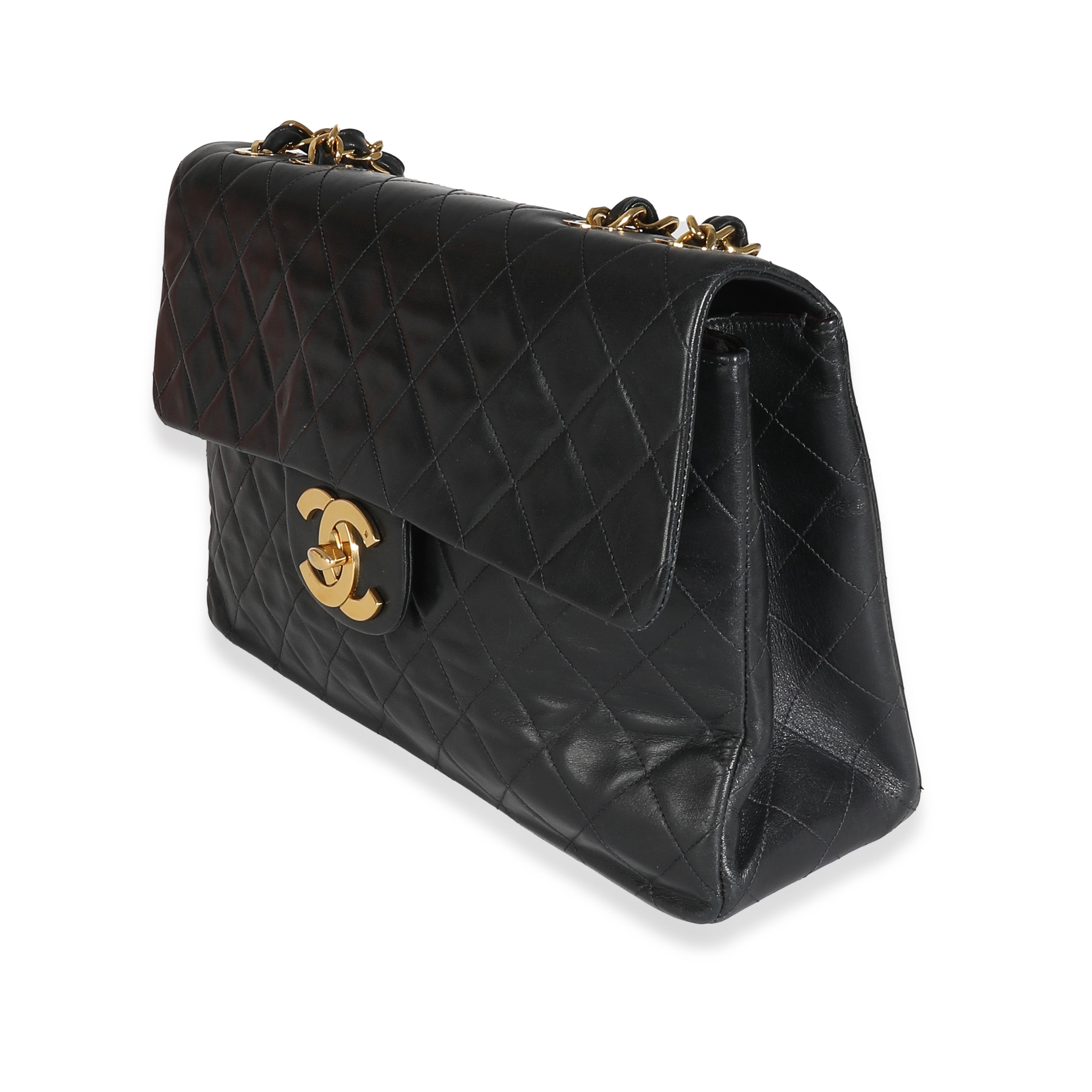 Chanel Vintage 24K Black Quilted Lambskin Maxi XL Flap Bag
