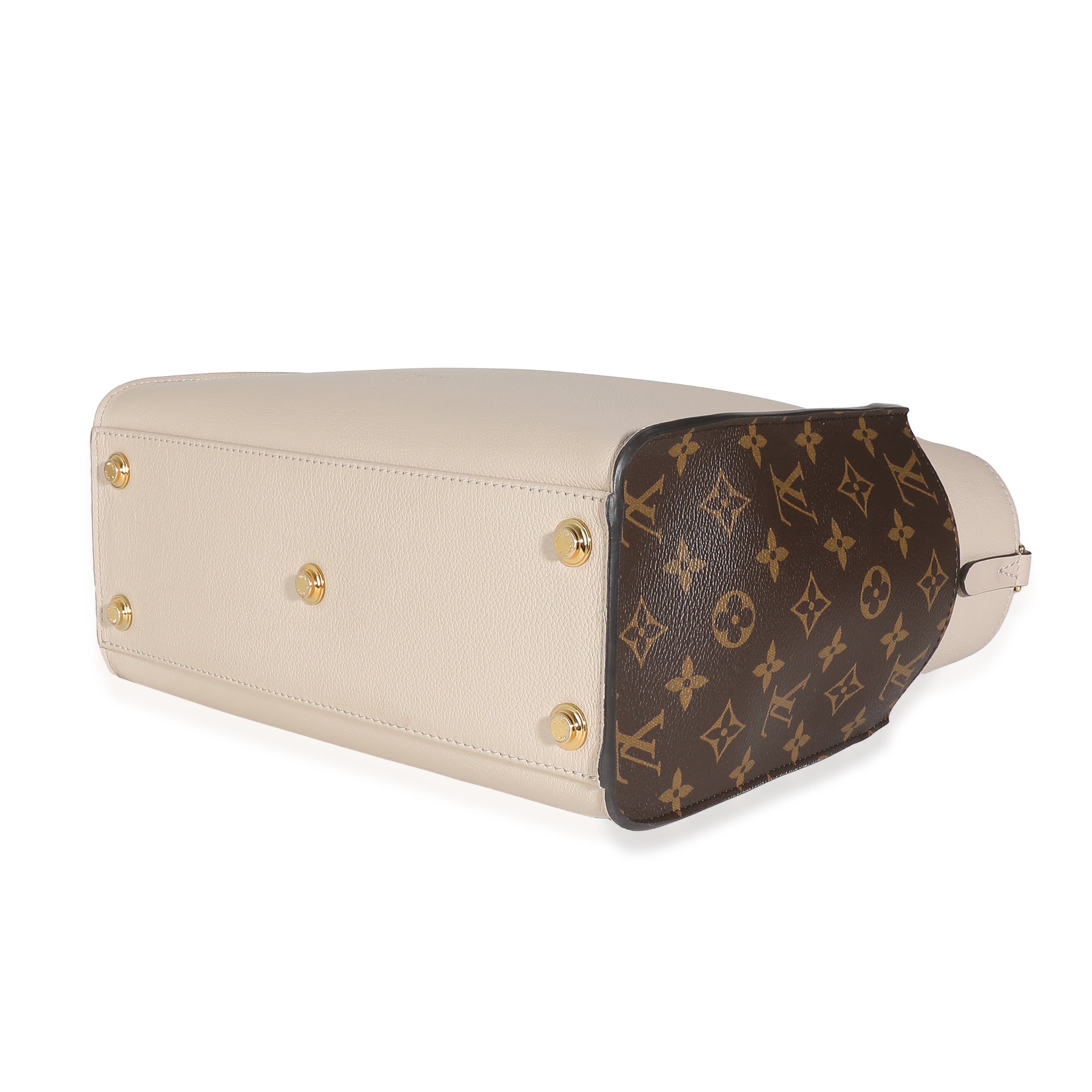 Louis Vuitton Greige Calfskin Monogram Canvas On My Side MM