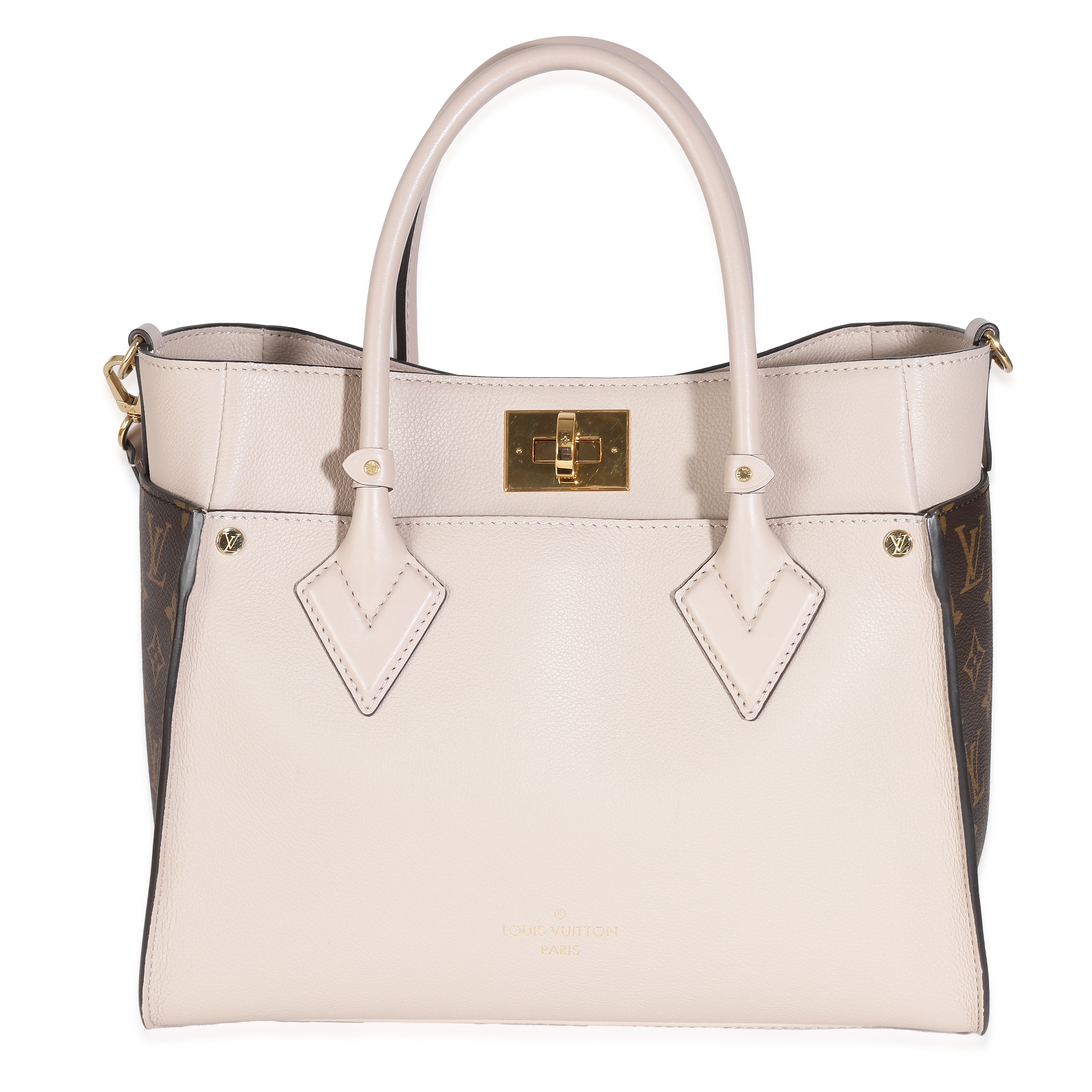 Louis Vuitton Greige Calfskin Monogram Canvas On My Side MM