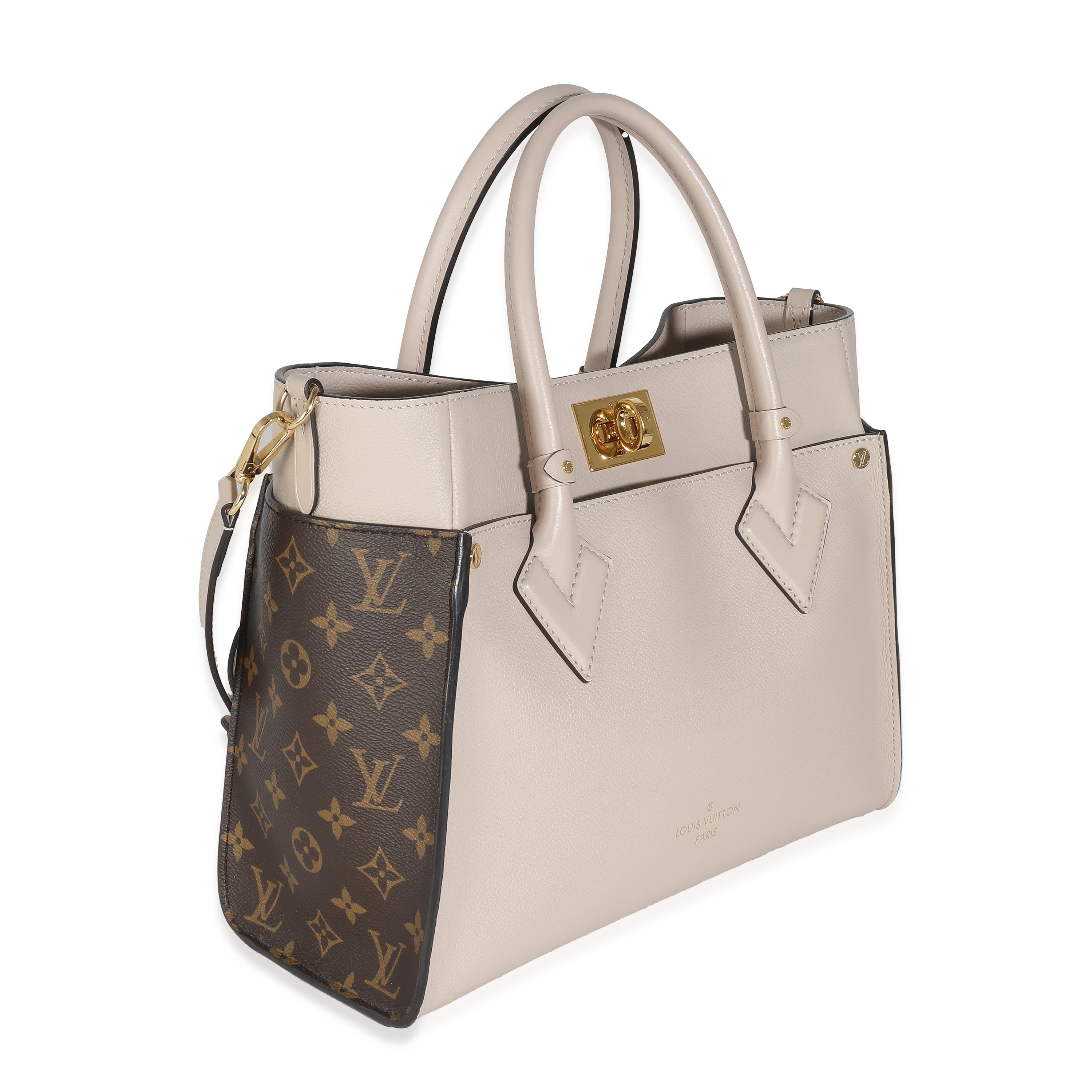 Louis Vuitton Greige Calfskin Monogram Canvas On My Side MM