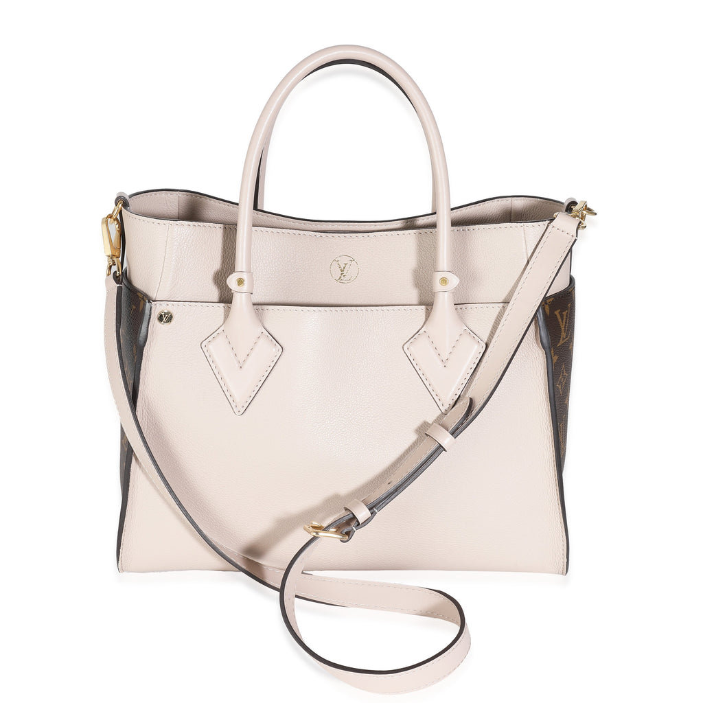 Louis Vuitton Greige Calfskin Monogram Canvas On My Side MM