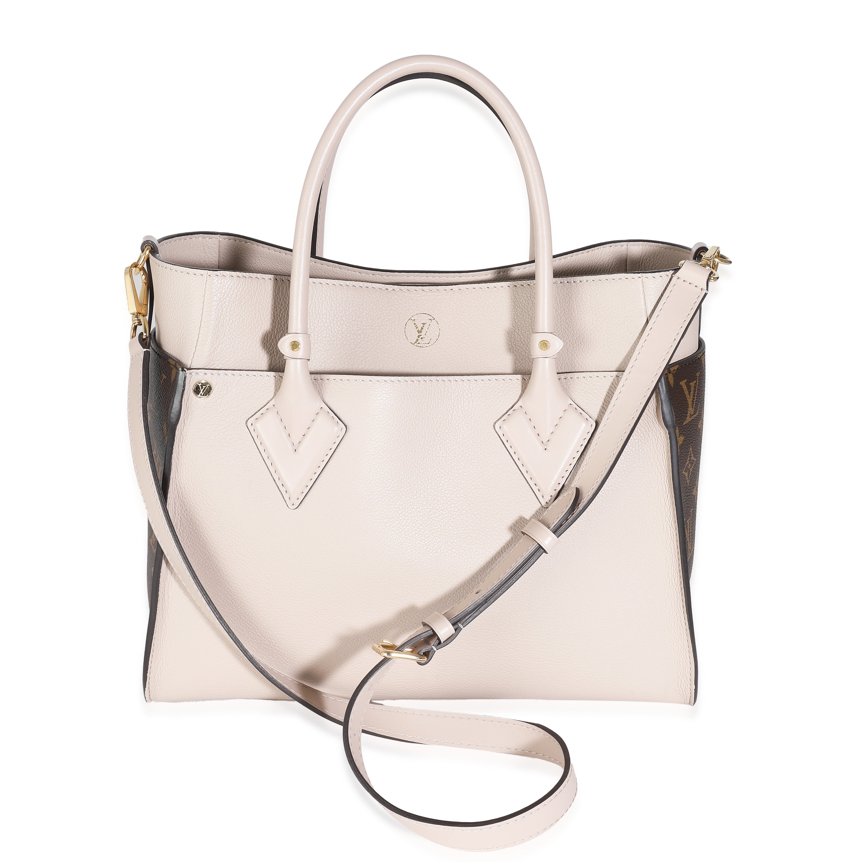 Louis Vuitton Greige Calfskin Monogram Canvas On My Side MM