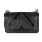 Chanel Black Calfskin Caviar In The Mix Chevron Old Medium Boy Handbag