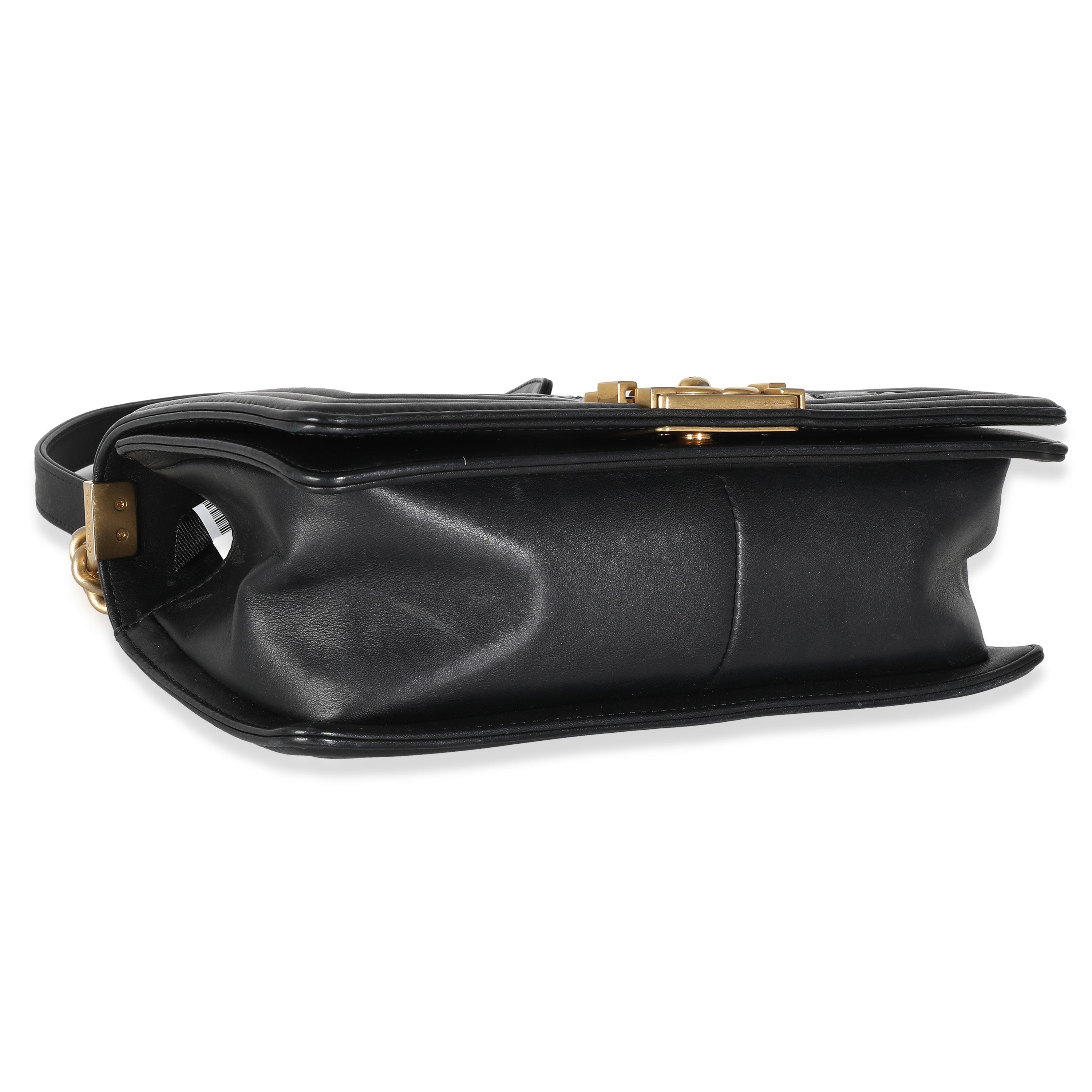 Chanel Black Calfskin Caviar In The Mix Chevron Old Medium Boy Handbag