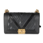 Chanel Black Calfskin Caviar In The Mix Chevron Old Medium Boy Handbag