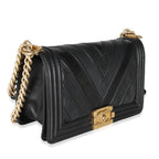 Chanel Black Calfskin Caviar In The Mix Chevron Old Medium Boy Handbag