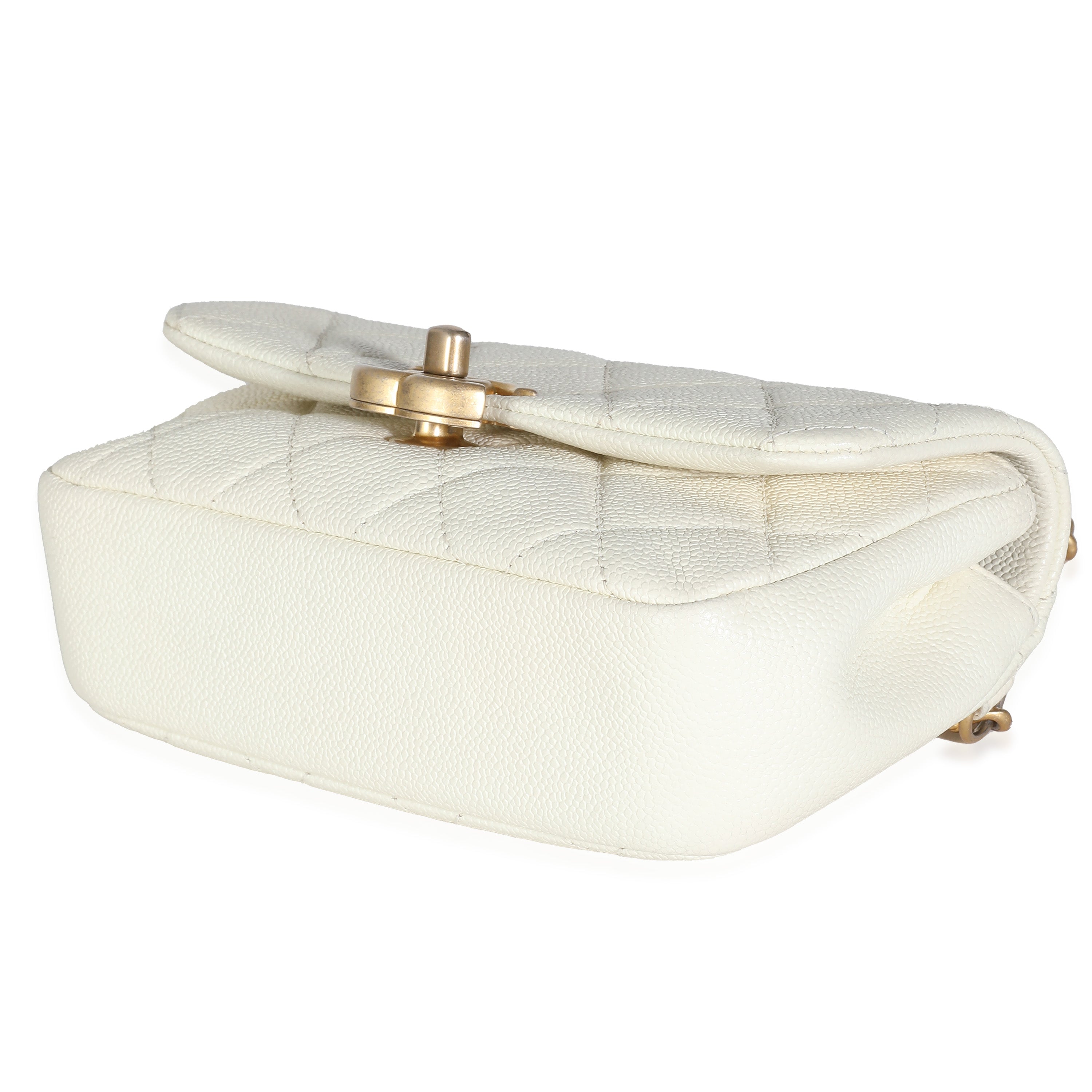 Chanel White Quilted Caviar Chain Melody Waist Belt Bag