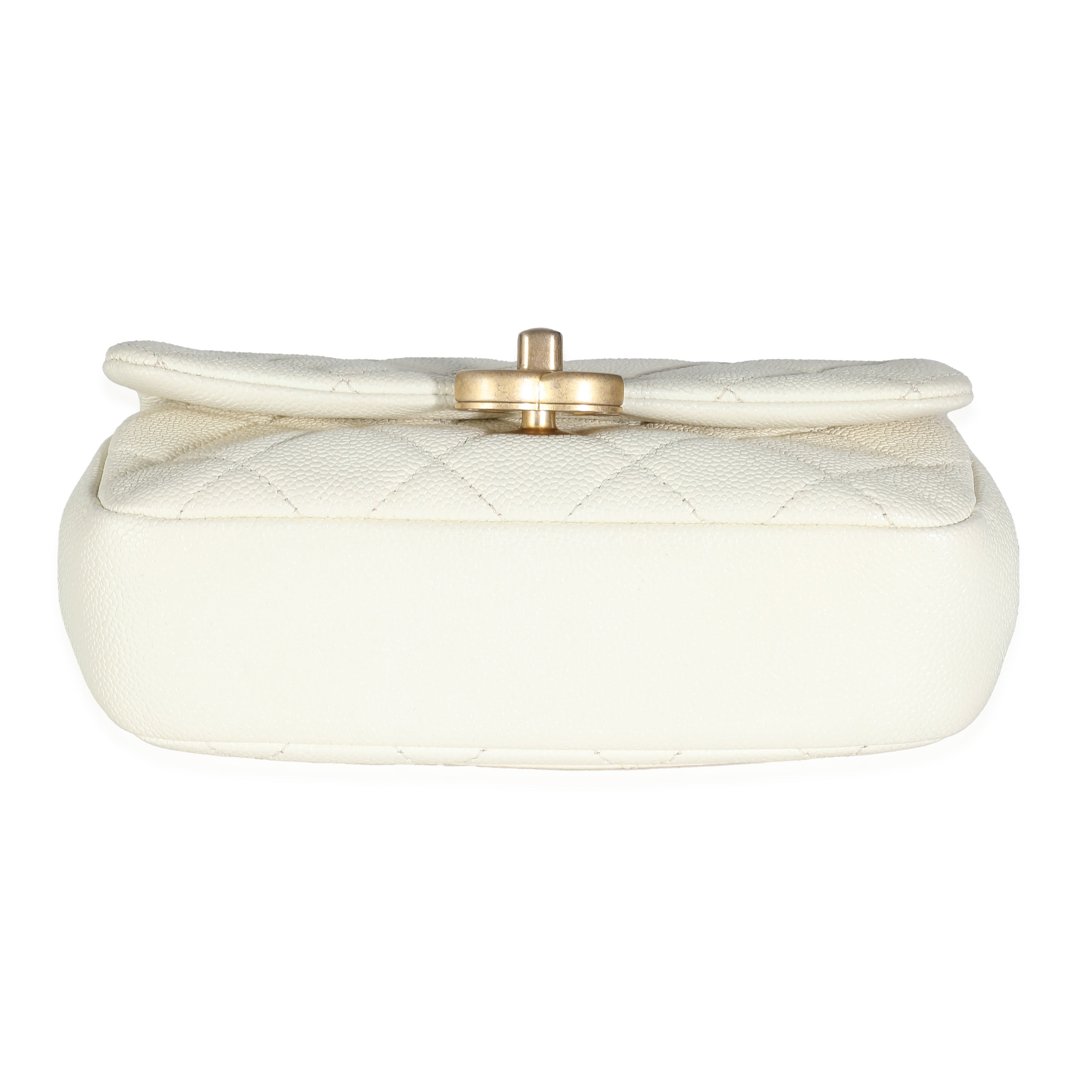 Chanel White Quilted Caviar Chain Melody Waist Belt Bag