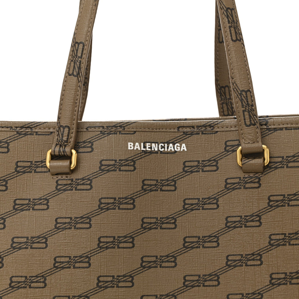 Balenciaga Coated Canvas BB Monogram Medium Signature East West Shopper Bag Beige Brown