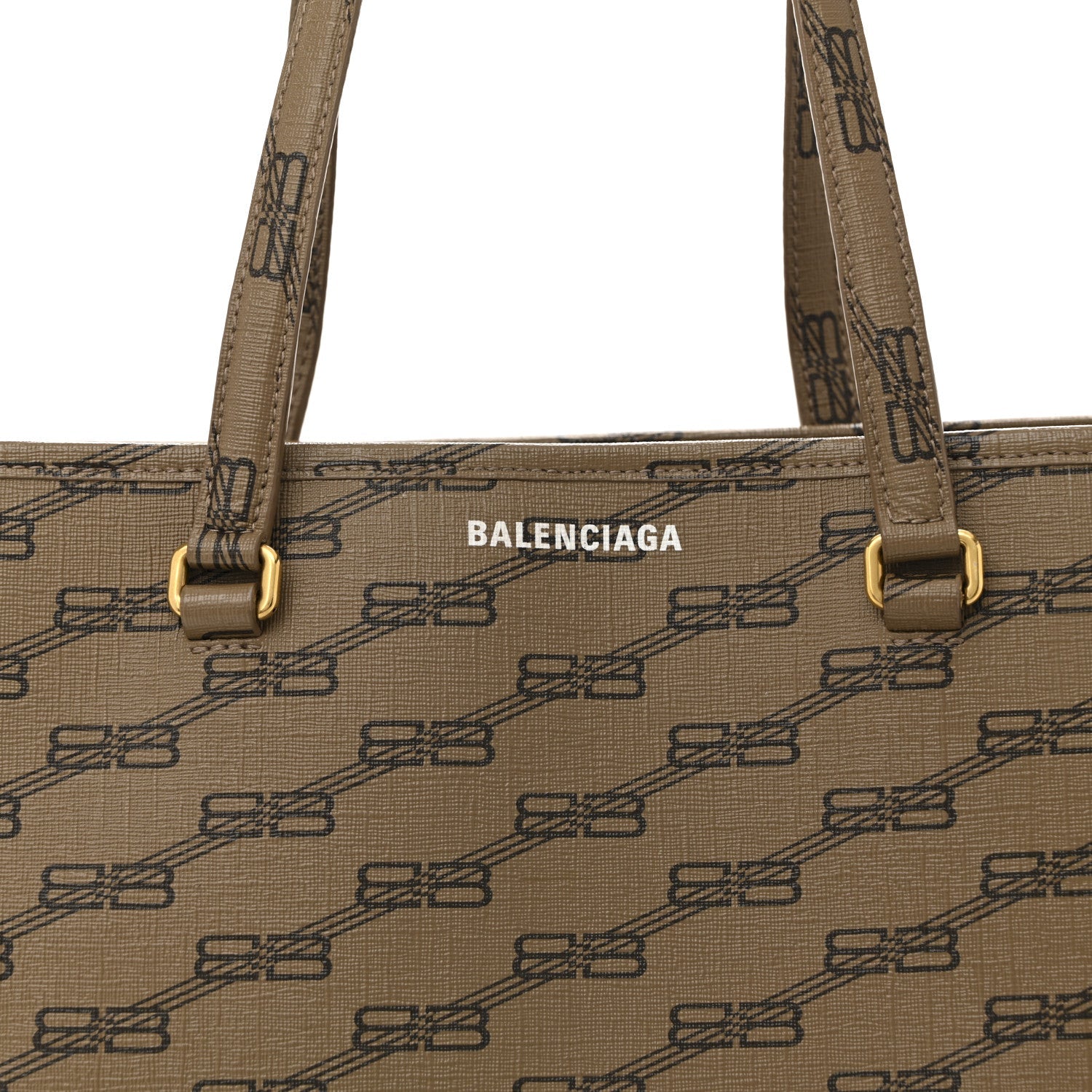 Balenciaga Coated Canvas BB Monogram Medium Signature East West Shopper Bag Beige Brown