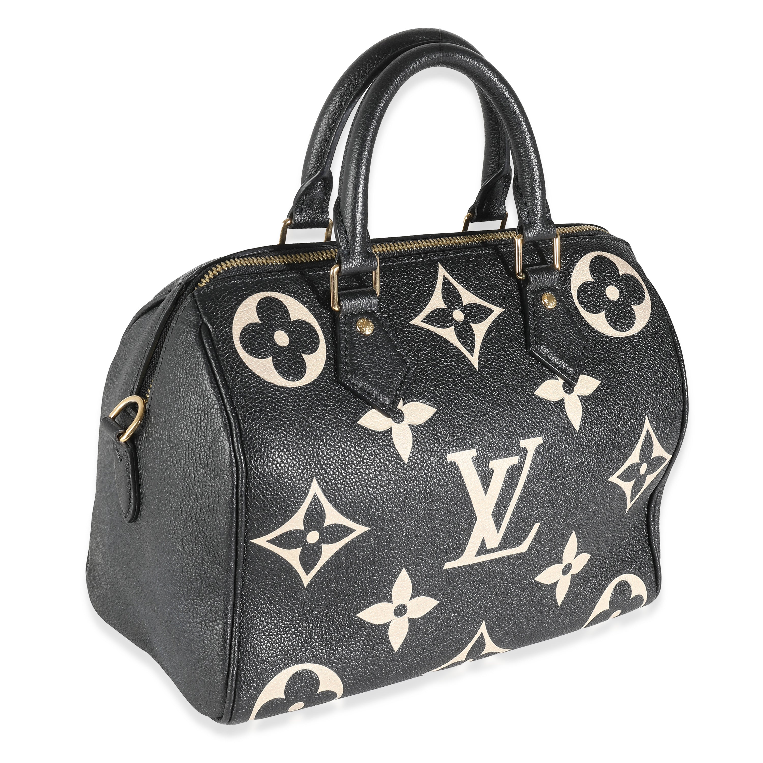 Louis Vuitton Black Beige Monogram Empreinte Speedy Bandouliere 25