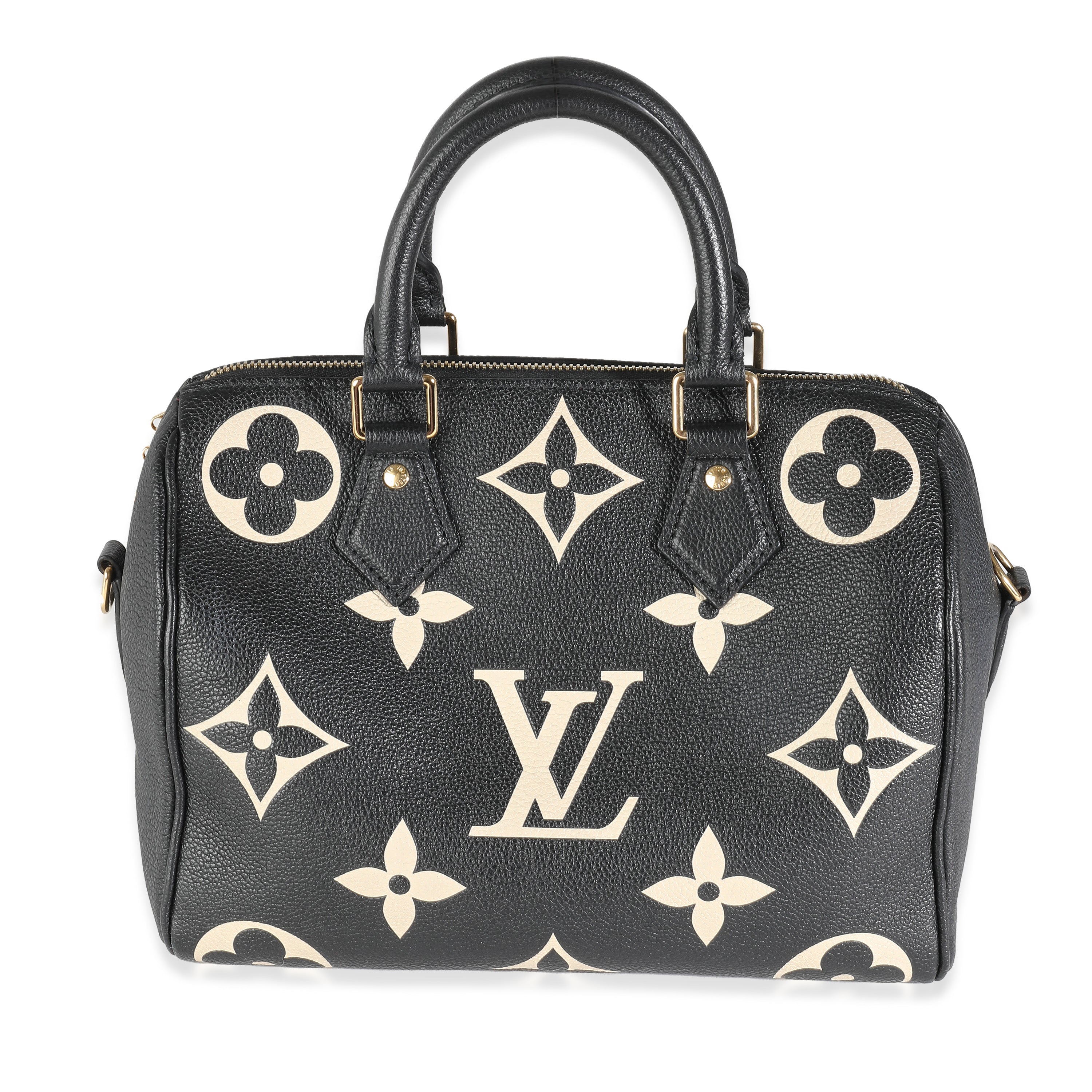 Louis Vuitton Black Beige Monogram Empreinte Speedy Bandouliere 25