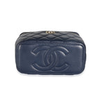 Chanel Navy Quilted Lambskin Top Handle Vanity Case With Chain