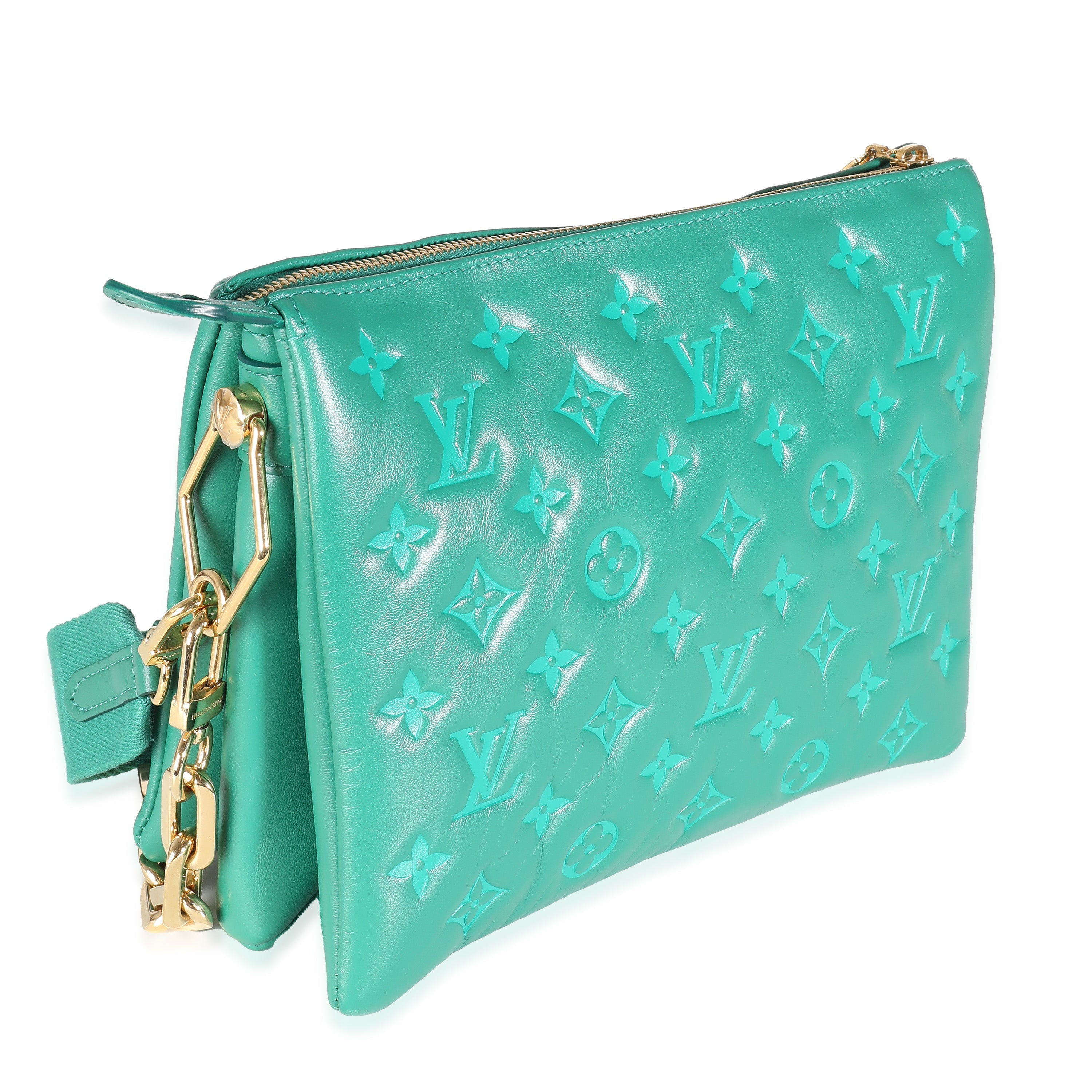 Louis Vuitton Vert Green Monogram Puffy Lambskin Coussin PM