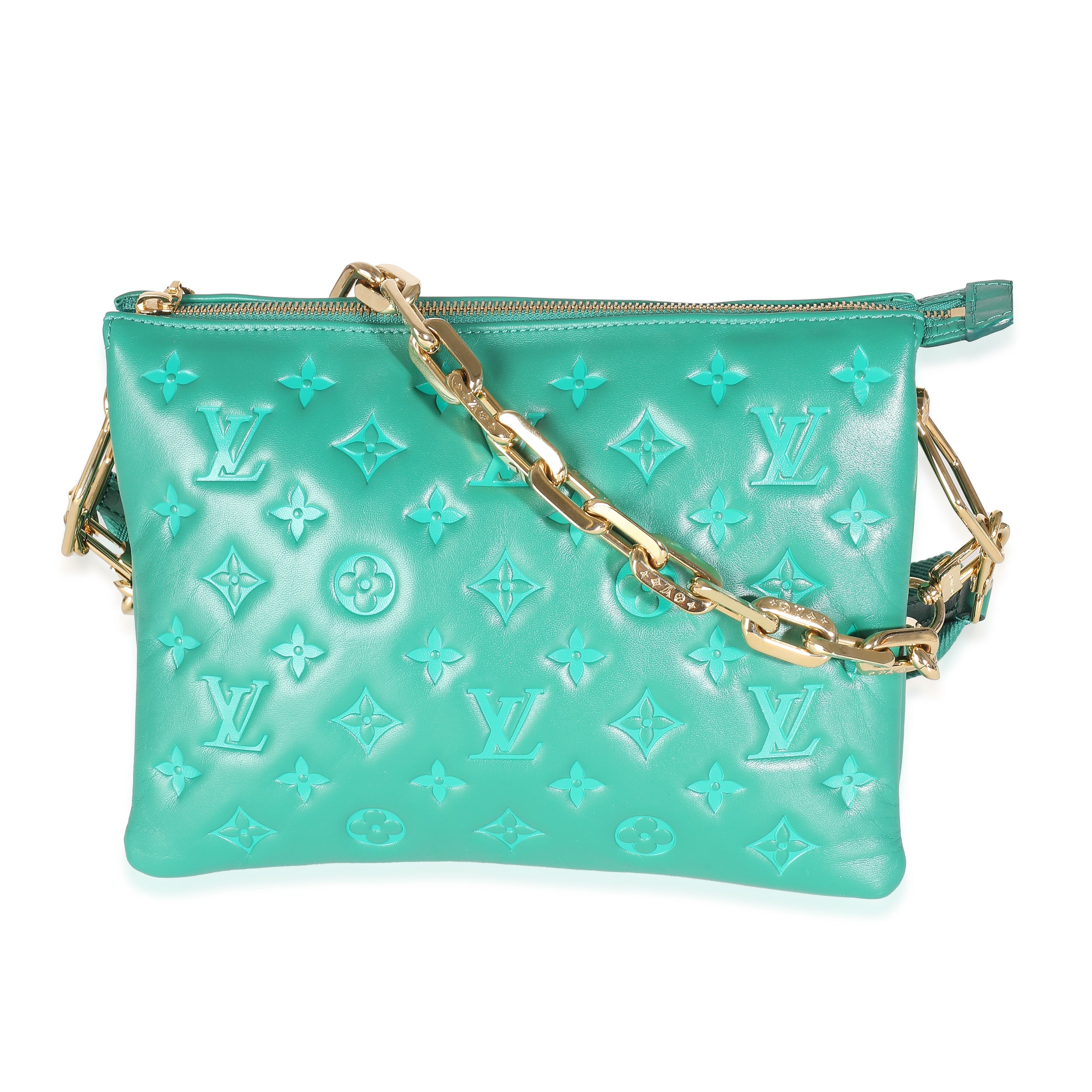 Louis Vuitton Vert Green Monogram Puffy Lambskin Coussin PM