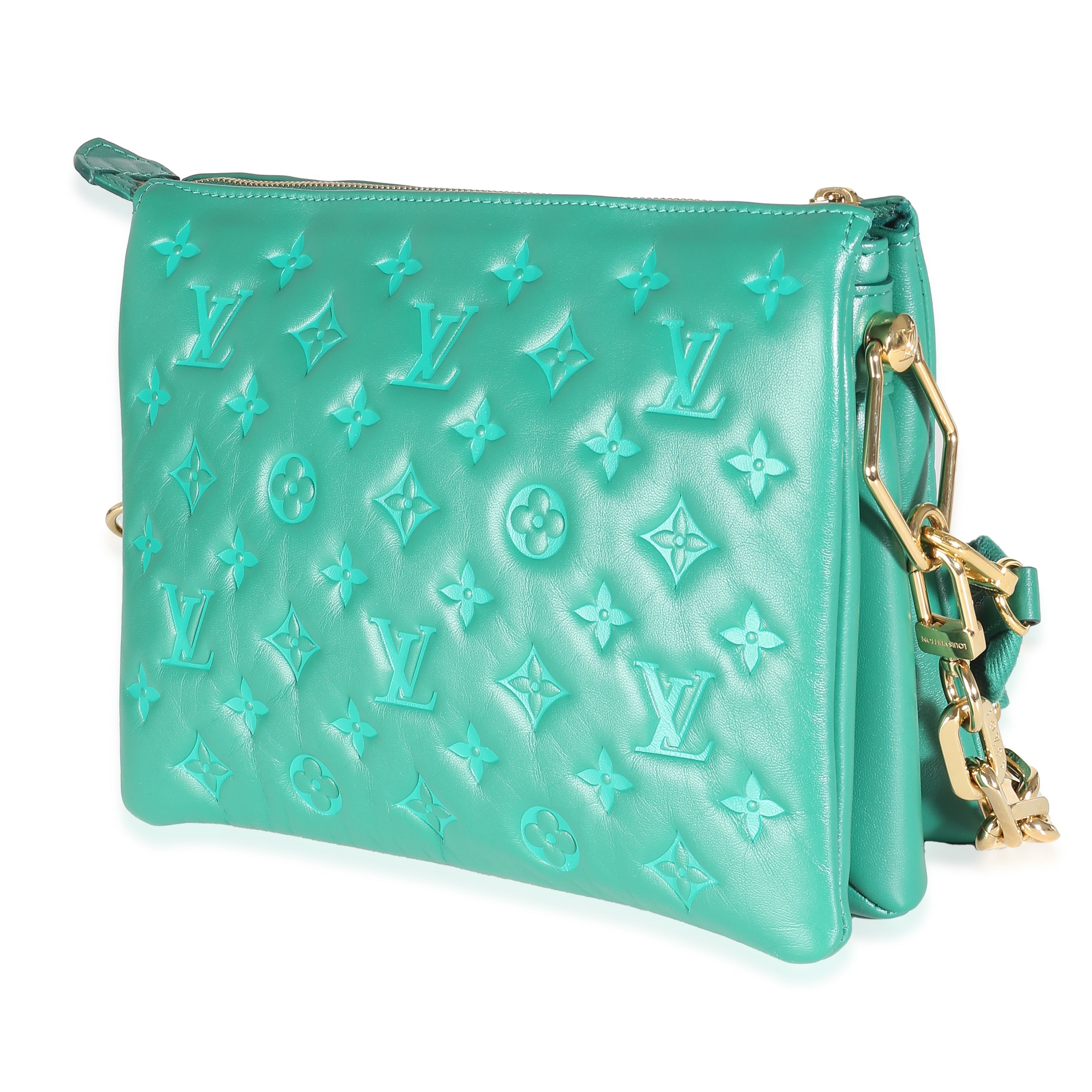 Louis Vuitton Vert Green Monogram Puffy Lambskin Coussin PM