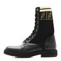 Fendi Calfskin Stretch Fabric Rockoko Biker Boots 36 Tobacco Black Marino