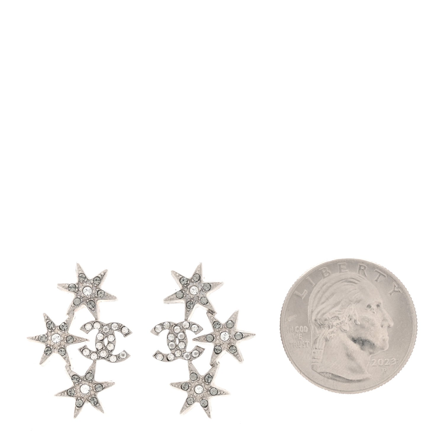 Chanel Crystal Star CC Earrings Silver
