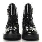 Chanel Shiny Calfskin Quilted Lace Up Combat Boots 39 Black