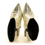 Saint Laurent Metallic Crinkled Polyurethane Calfskin Kiki Pointed Toe Ankle Boots 38 Gold