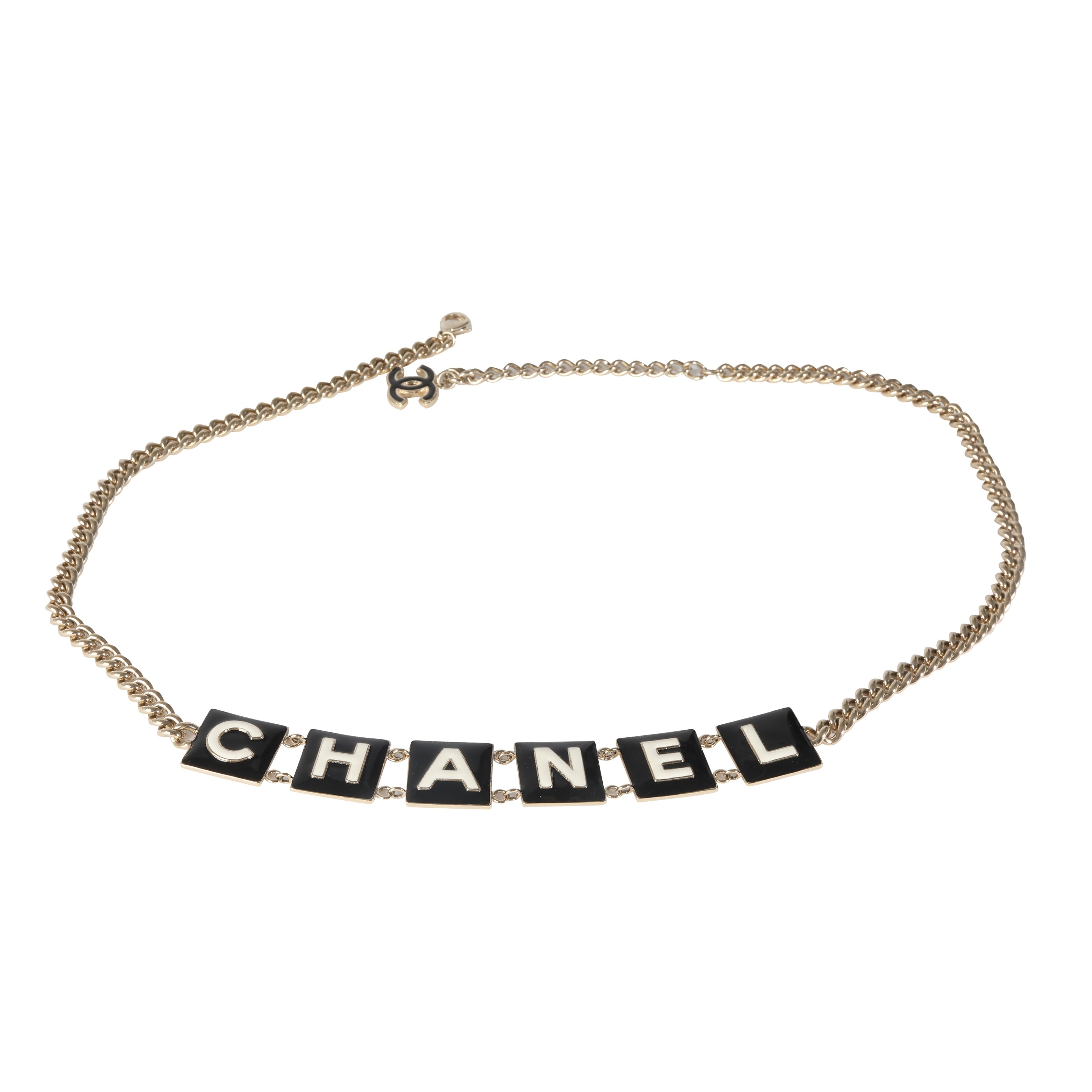 Chanel 2022 Black & White Enamel Gold Plated Logo Belt