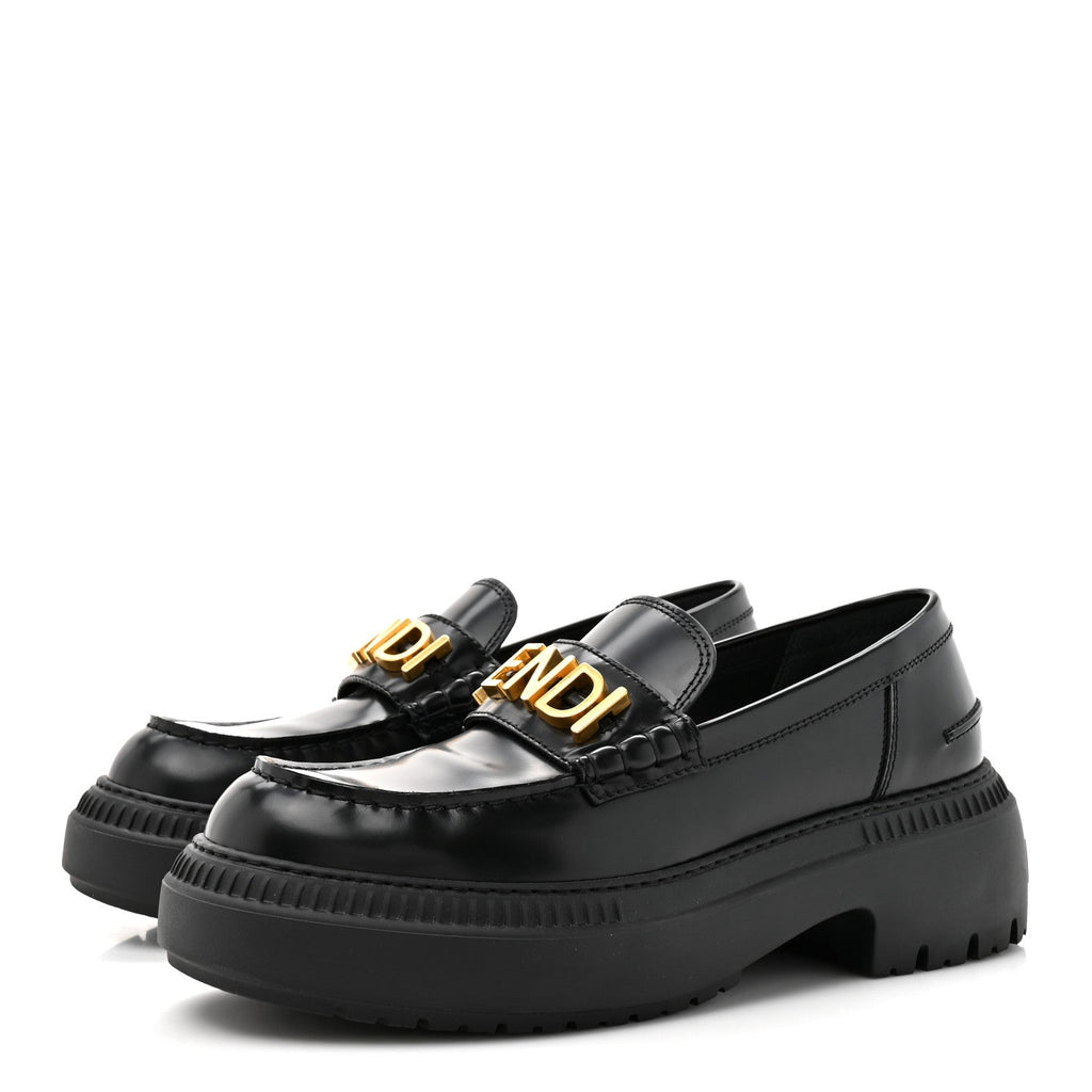 Fendi Vitello Abrasivato Fendigraphy 50mm Loafers 40.5 Black