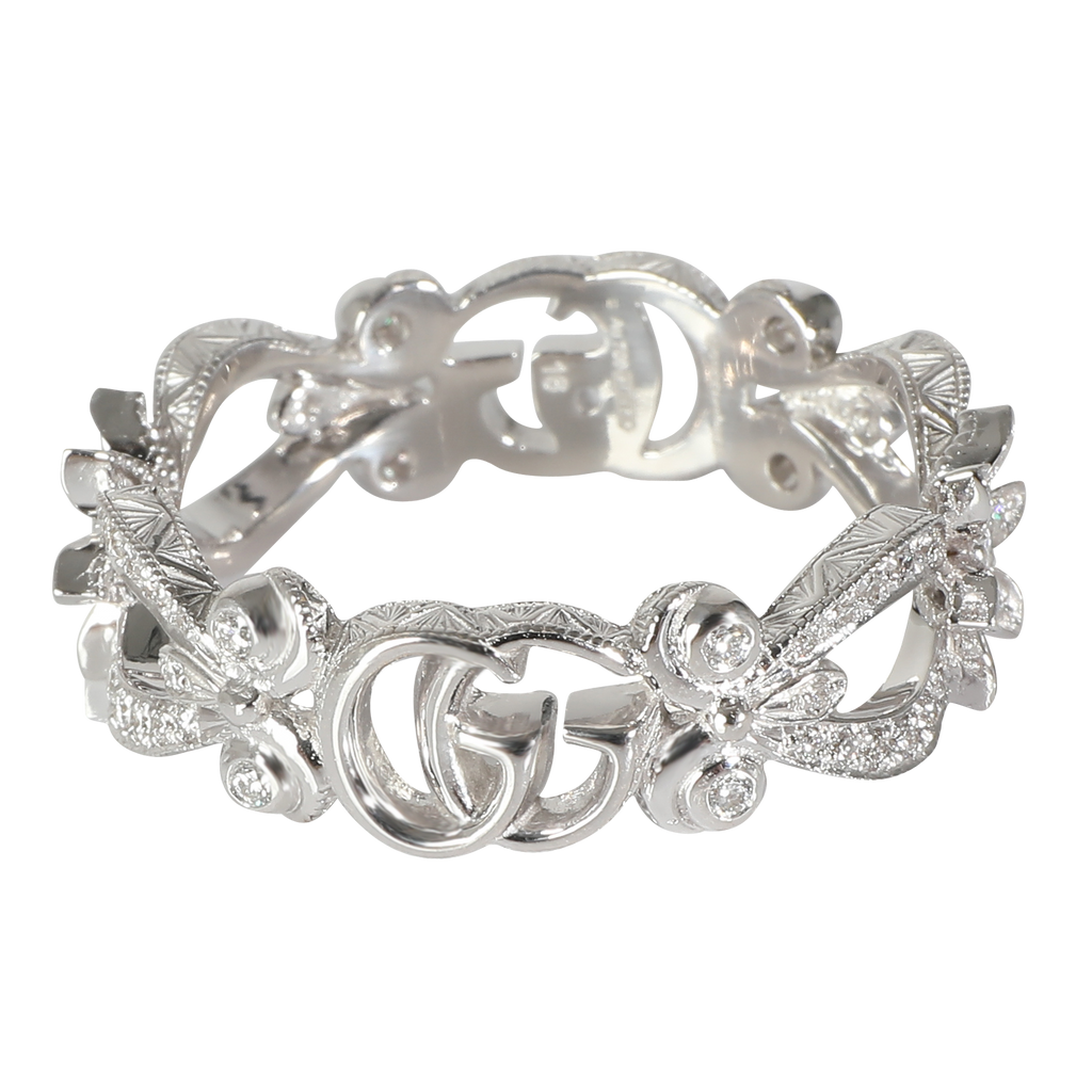 Gucci White Gold Diamond Flora GG Ring