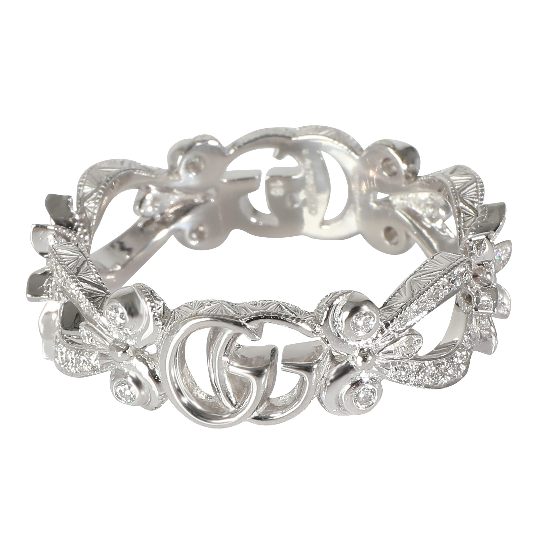 Gucci White Gold Diamond Flora GG Ring
