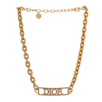 Christian Dior Metal Crystal Logo Chain Choker Necklace Gold