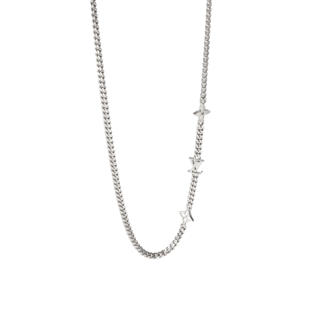 Louis Vuitton Silver Tone Louis Vuitton Monogram Row Necklace