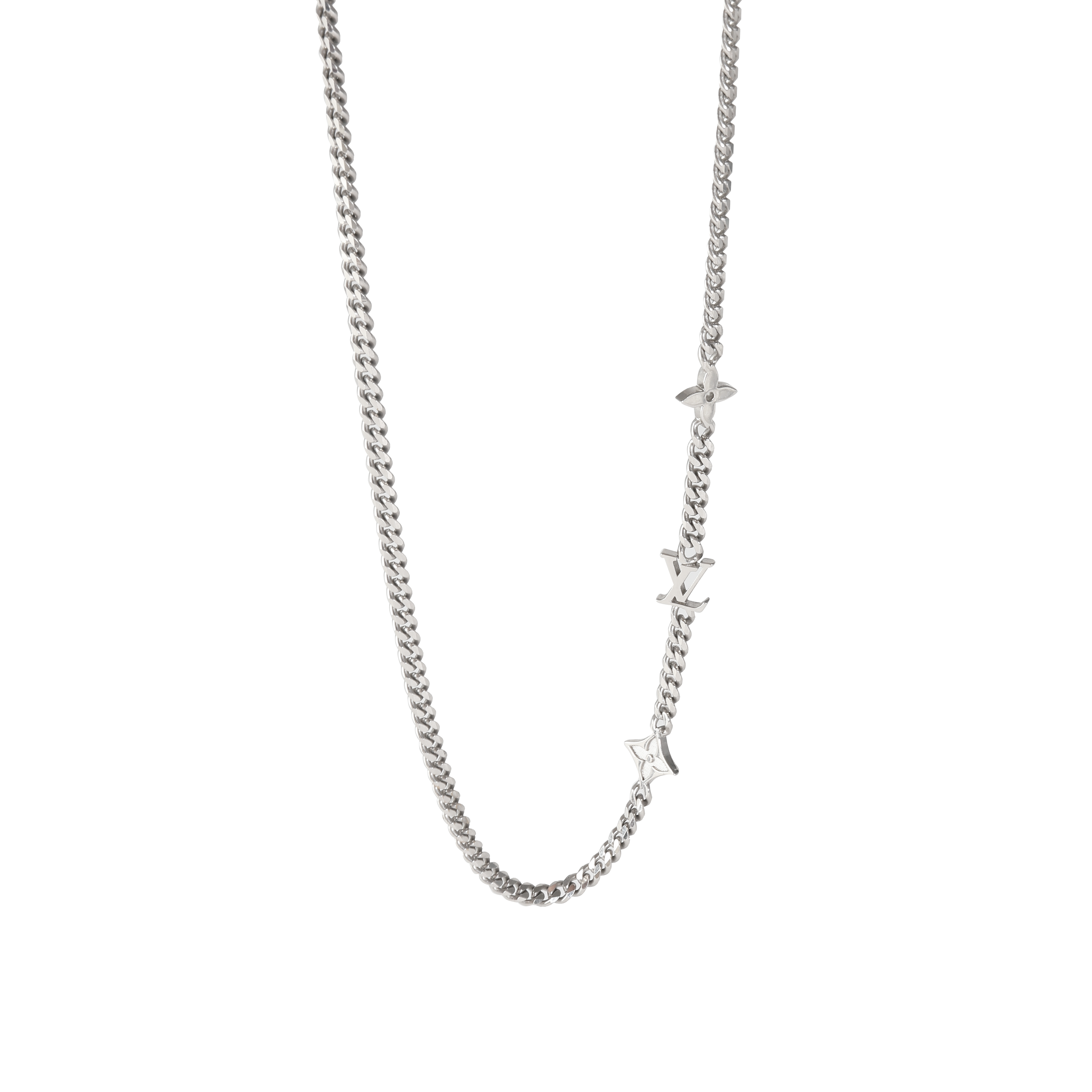 Louis Vuitton Silver Tone Louis Vuitton Monogram Row Necklace