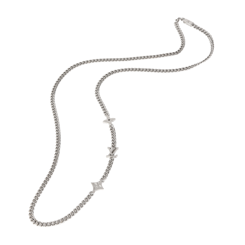 Louis Vuitton Silver Tone Louis Vuitton Monogram Row Necklace