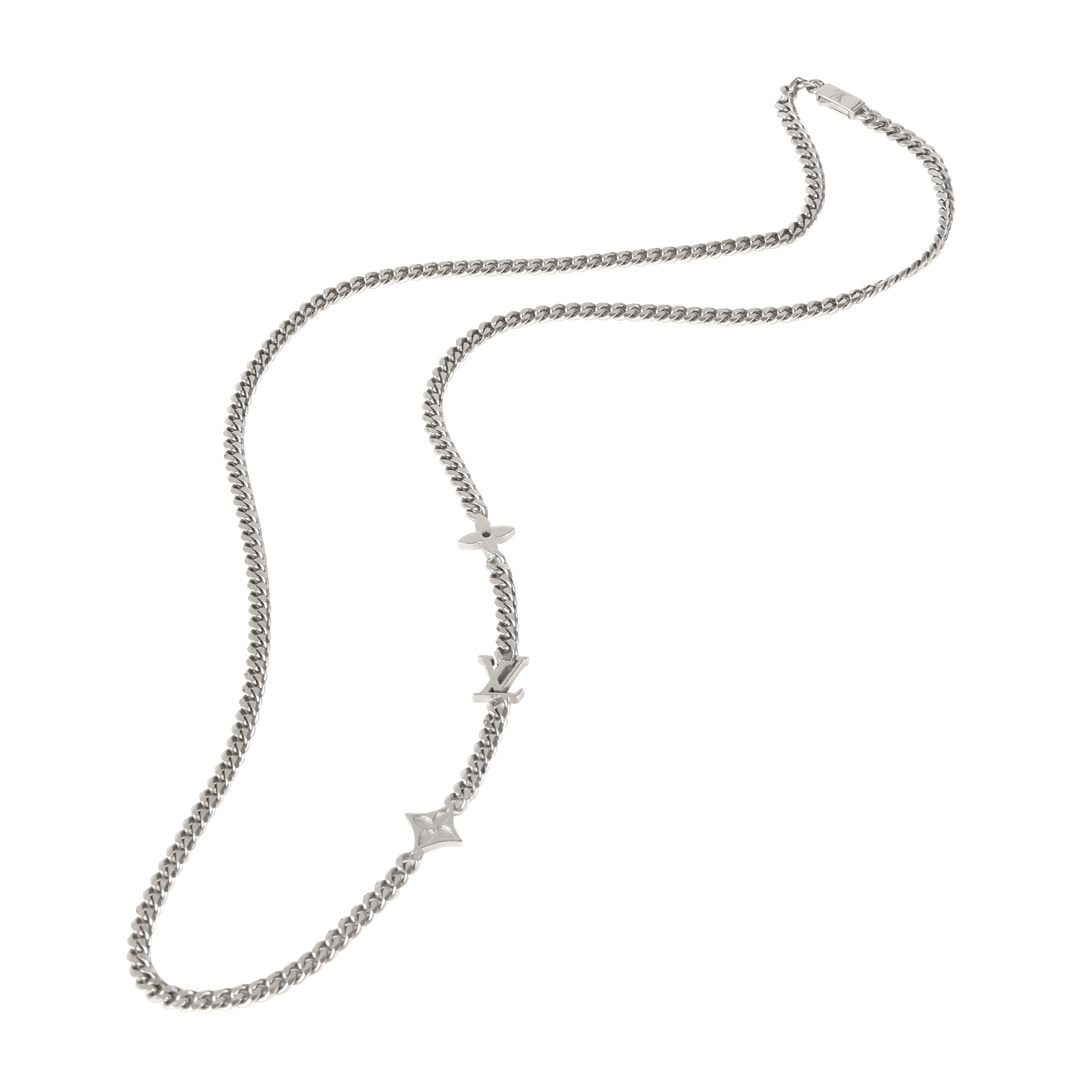 Louis Vuitton Silver Tone Louis Vuitton Monogram Row Necklace