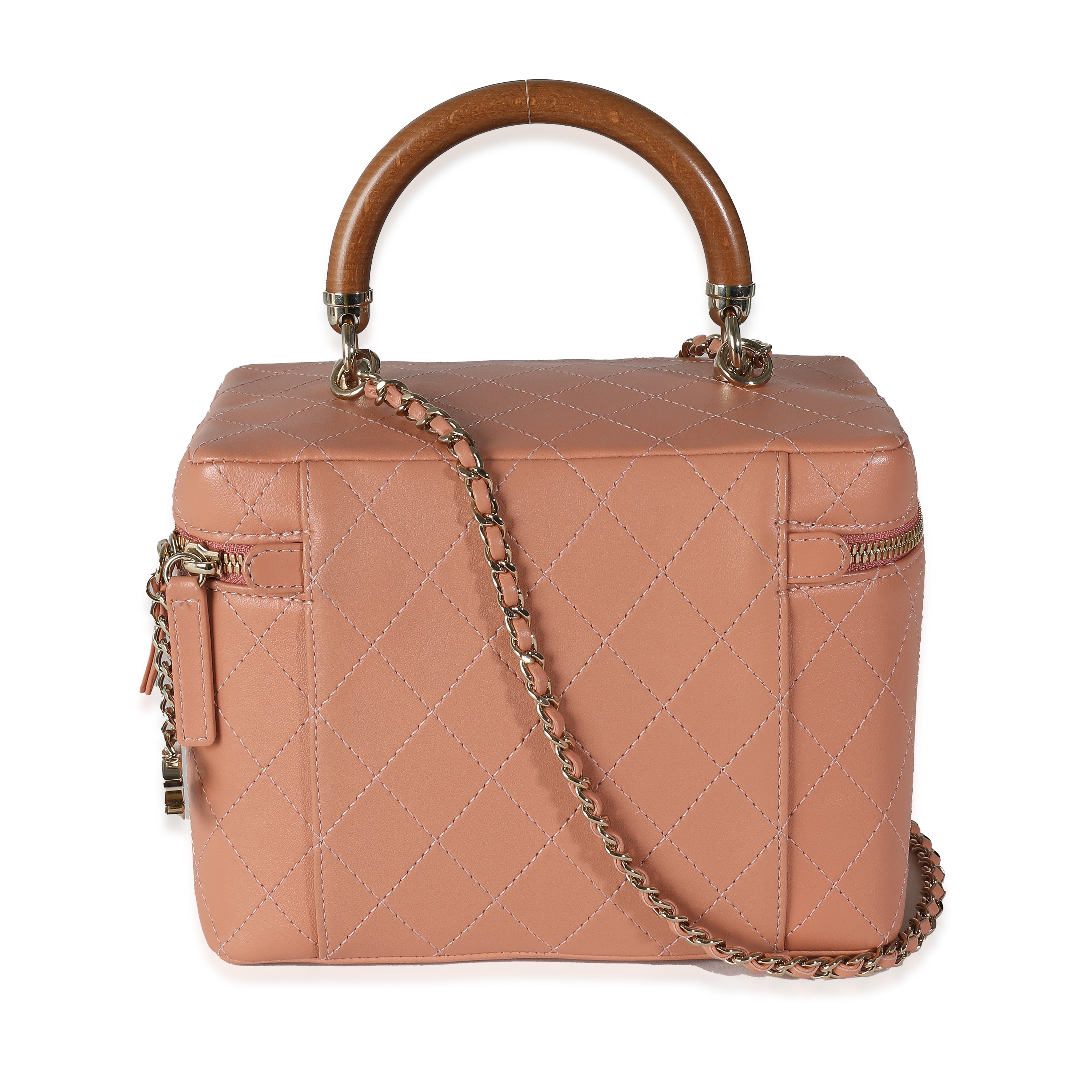 Chanel Pink Quilted Lambskin Knock On Wood Vanity Case